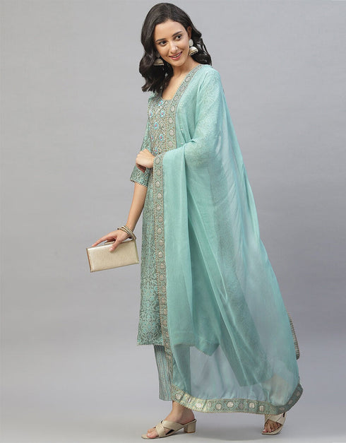 Green Viscose Pant Suit Closure View