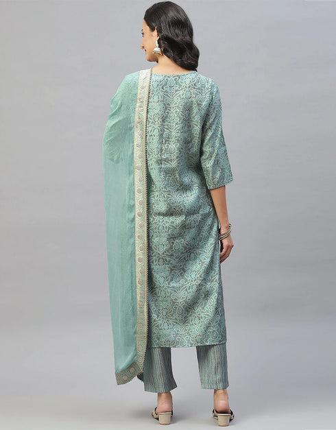 Green Viscose Pant Suit Back View