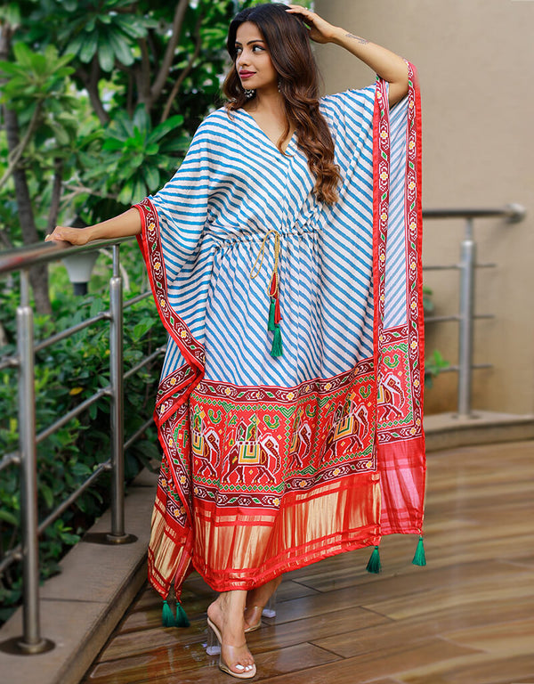 White Designer Party Wear Pure Gaji Silk Kaftan