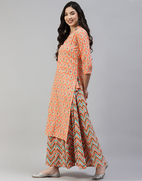 Peach Cotton Lehenga Suit Closure View