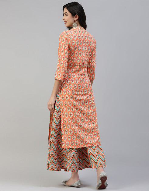 Peach Cotton Lehenga Suit Back View