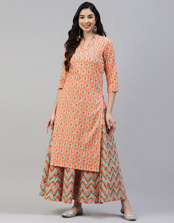 Peach Cotton Lehenga Suit