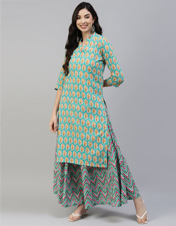 Torquoise Cotton Lehenga Suit