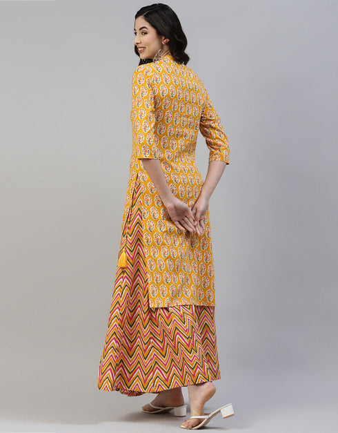 Yellow Cotton Lehenga Suit Back View