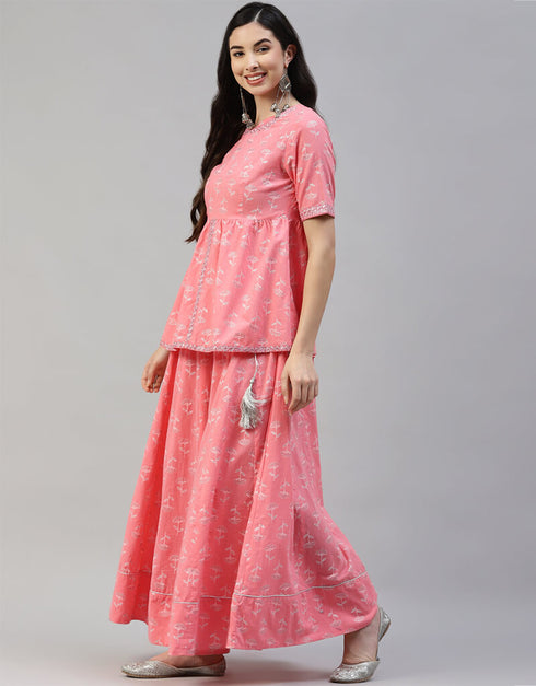 Pink Cotton Lehenga Suit Closure View