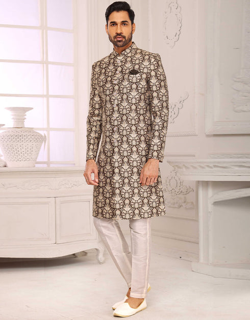 Mehendi Kurta Digital Print With Single Thread Work Aligadhi Pant
