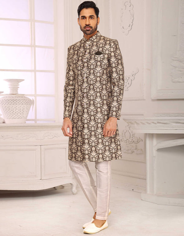 Mehendi Kurta Digital Print With Single Thread Work Aligadhi Pant