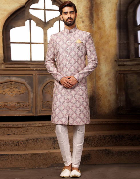 Onion Kurta Digital Print With Single Thread Work Aligadhi Pant