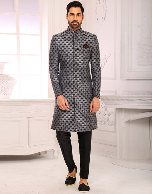 Light Gray Kurta Imported Brocade Jacquard Aligadhi Pant