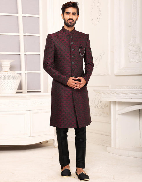 Wine Kurta Imported Brocade Jacquard Aligadhi Pant