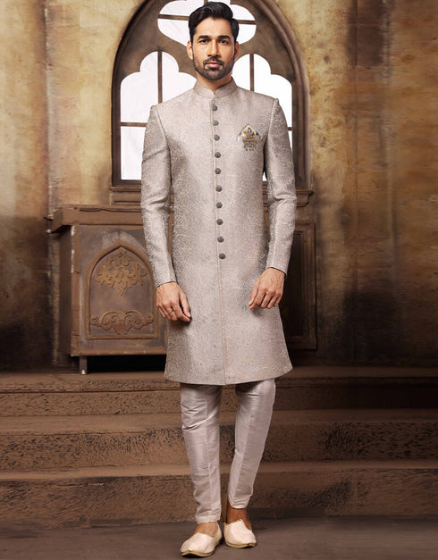 Gray Kurta Imported Brocade Jacquard Aligadhi Pant