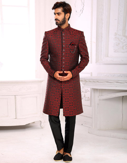 Maroon Kurta Imported Brocade Jacquard Aligadhi Pant