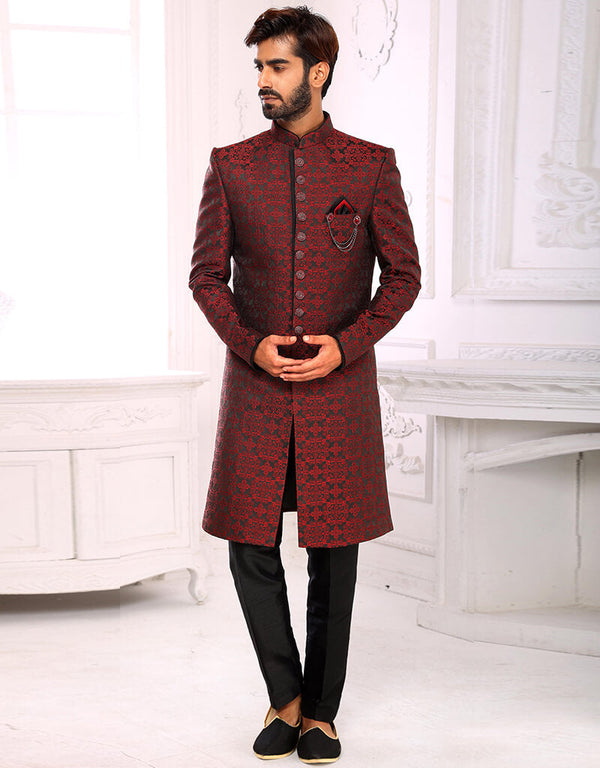 Maroon Kurta Imported Brocade Jacquard Aligadhi Pant
