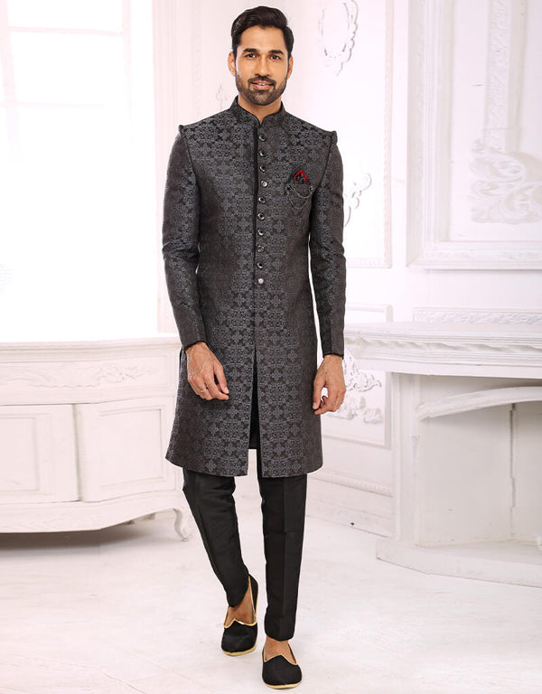 Gray Kurta Imported Brocade Jacquard Aligadhi Pant