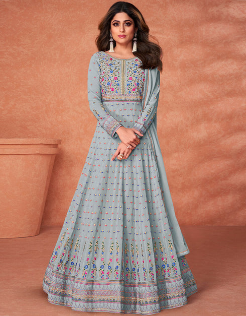 Gray Fox Georgette Anarkali Salwar Suit