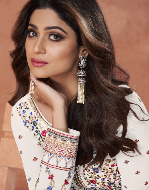 White Fox Georgette Anarkali Salwar Suit Closure View