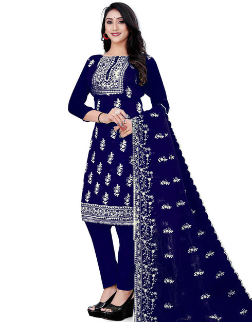 Blue Organza Pant Salwar Suit Closure View