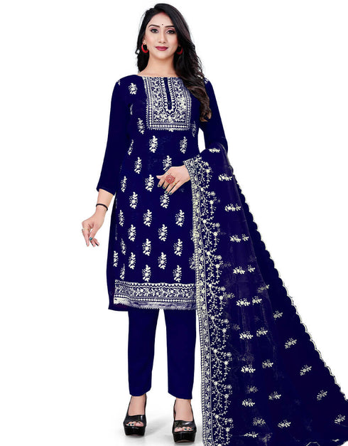 Blue Organza Pant Salwar Suit