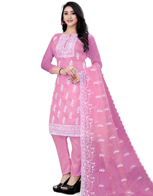 Pink Organza Pant Salwar Suit Closure View