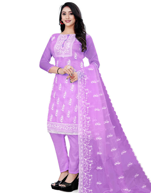 Light Purple Organza Pant Salwar Suit Closure View