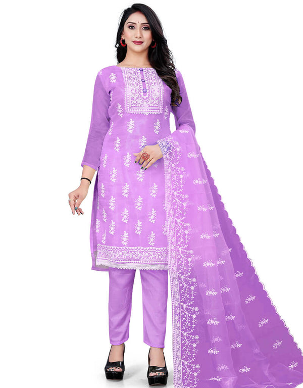 Light Purple Organza Pant Salwar Suit