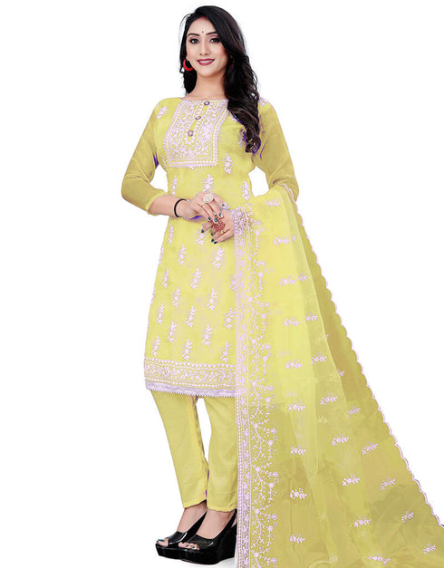 Yellow Organza Pant Salwar Suit Closure View