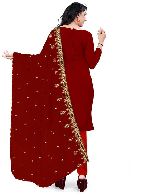 Maroon Georgette Pant Salwar Suit Back View