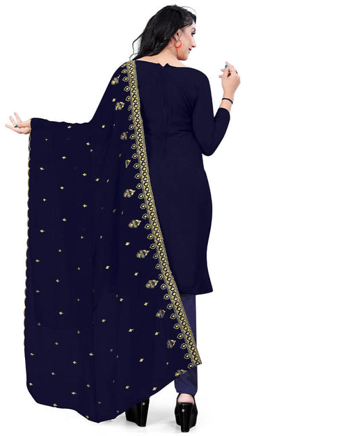 Navy Blue Georgette Pant Salwar Suit Back View