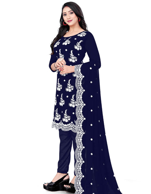 Blue Georgette Pant Salwar Suit Closure View