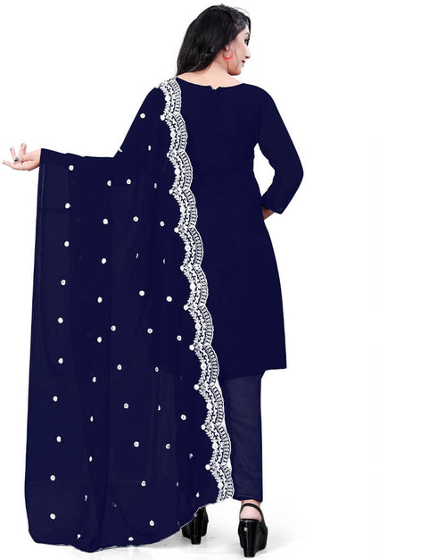 Blue Georgette Pant Salwar Suit Back View