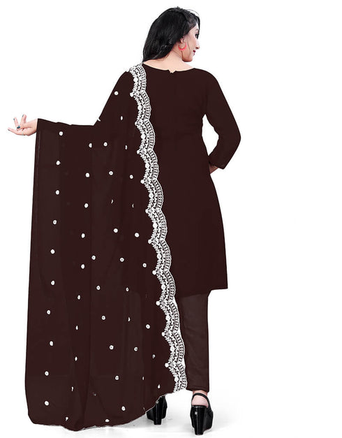 Brown Georgette Pant Salwar Suit Back View