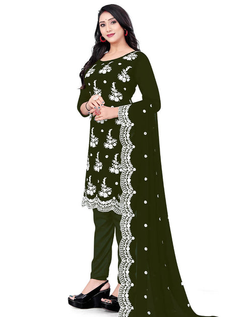 Mehandi Georgette Pant Salwar Suit Closure View