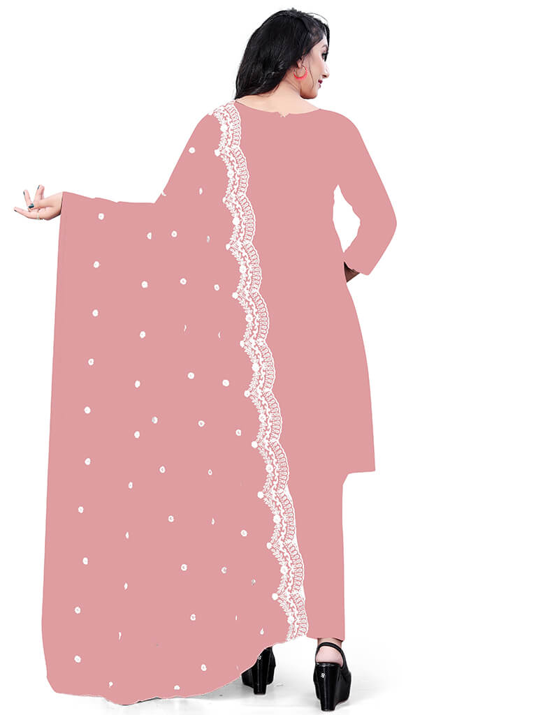 Pink Applique Embroidered Muslin Pant Style Salwar Suit