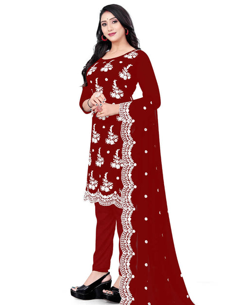 Red Georgette Pant Salwar Suit Closure View