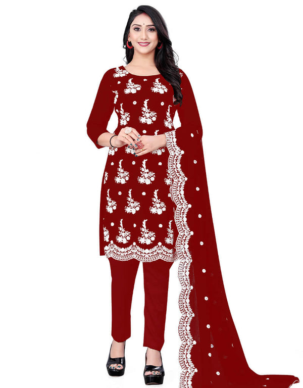 Red Georgette Pant Salwar Suit