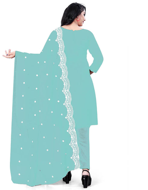 Sea Green Georgette Pant Salwar Suit Back View