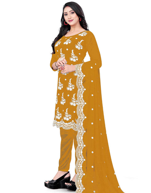 Yellow Georgette Pant Salwar Suit Closure View