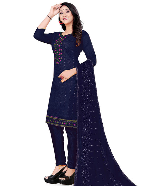 Blue Chanderi Pant Straight Closure View