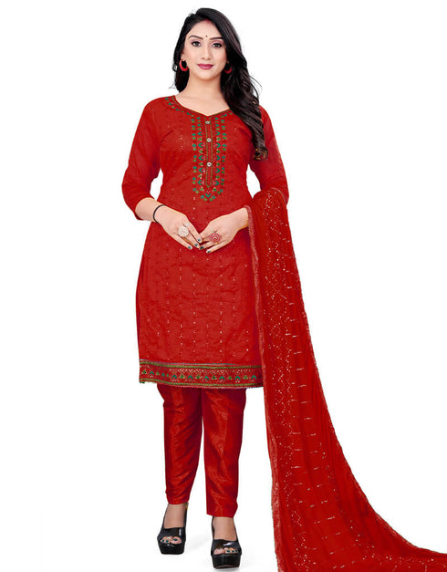 Red Chanderi Pant Straight