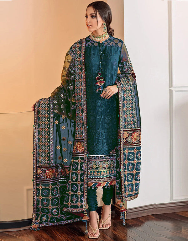 Teal Georgette Chudidar Salwar Suit
