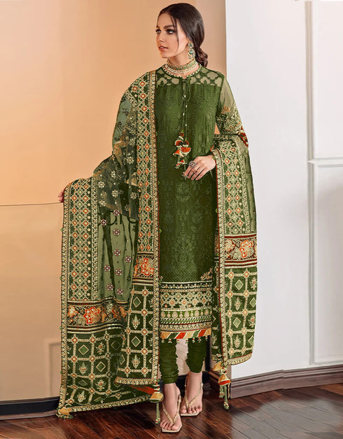 Olive Green Georgette Chudidar Salwar Suit