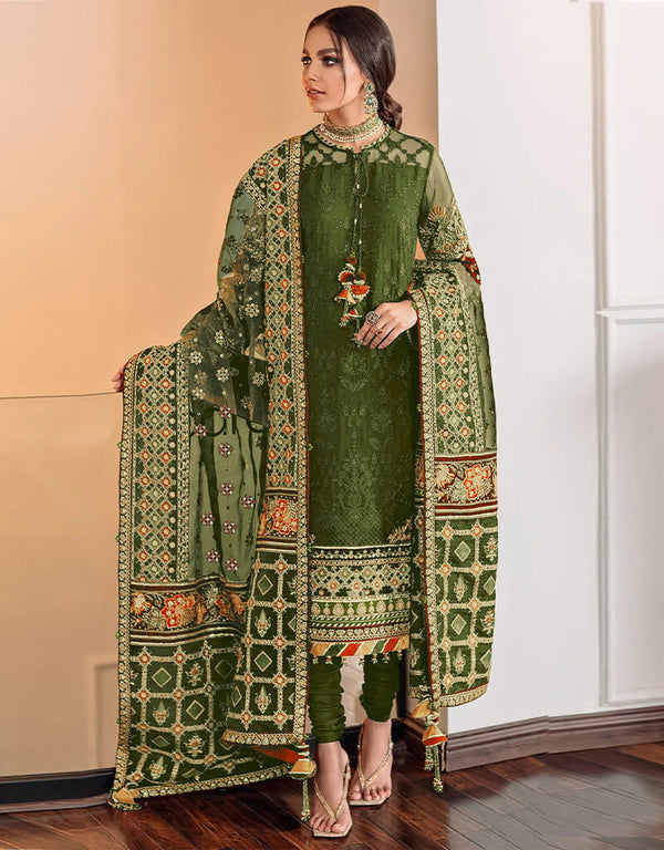 Olive Green Georgette Chudidar Salwar Suit