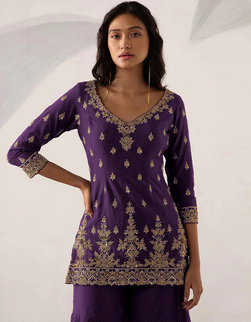 Light Purple Heavy Fox Georgette Sharara Salwar Suit Closure View