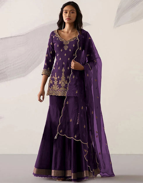 Light Purple Heavy Fox Georgette Sharara Salwar Suit