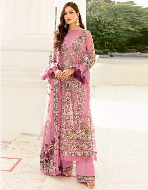 Light Onion Pink Palazzo style Suit Butterfly Net Salwar Kameez in Sequins Embroidery & Lace Work
