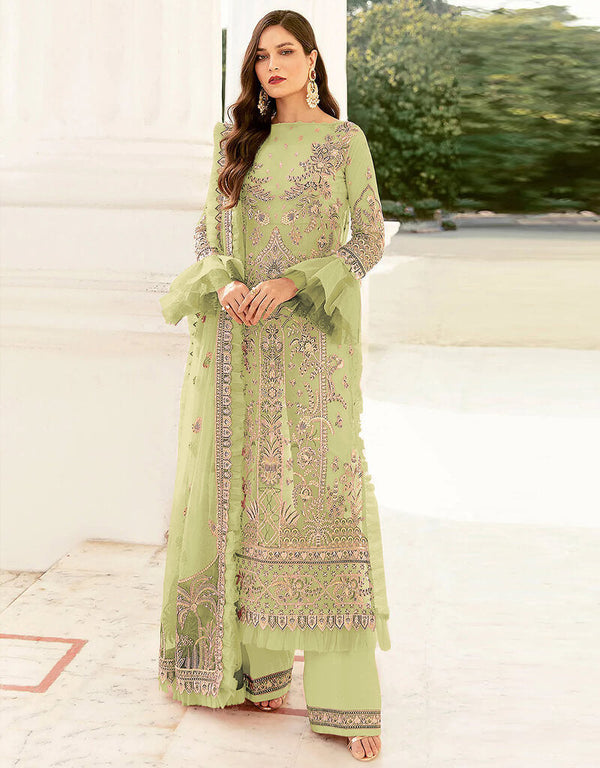 Light Green Palazzo style Suit Butterfly Net Salwar Kameez in Sequins Embroidery & Lace Work