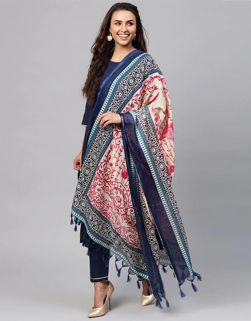 Navy Blue Pure Cotton Pant Suit