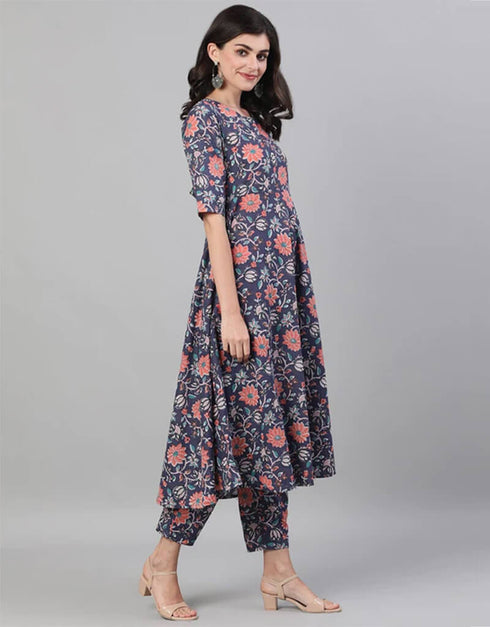 Blue Pure Cotton Pant Suit Closure View