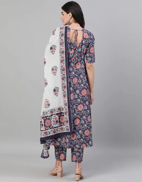 Blue Pure Cotton Pant Suit Back View