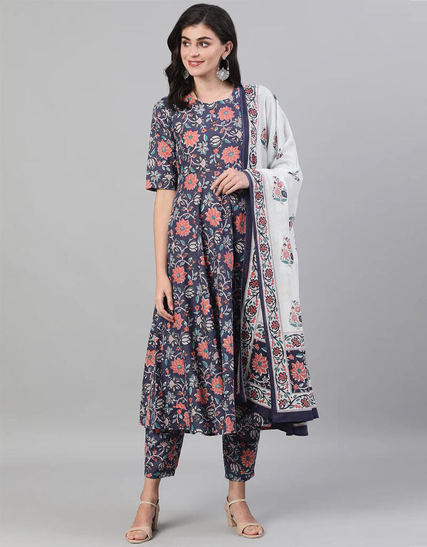 Blue Pure Cotton Pant Suit